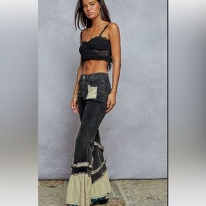 POL Black and Cream Flare Jeans